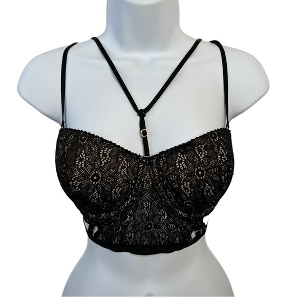 Victoria's Secret Very Sexy Long Line Bustier Bra 36D Black Nude Lace - Picture 1 of 9